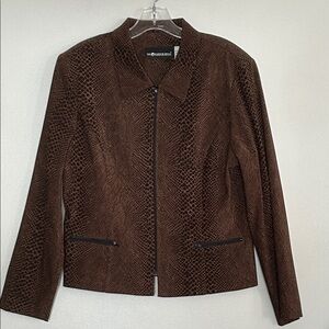 Sag Harbor Animal Print Patterned Dark Brown Zip Up Blazer size 12